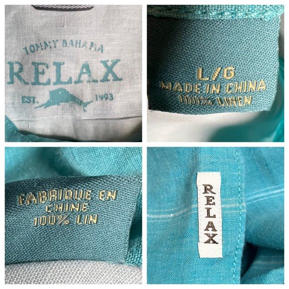 Tommy Bahamas relax men’s large button front shirt long sleeve collar blue and w - Picture 11 of 16